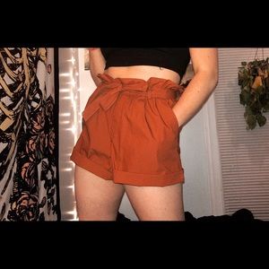 Rust Orange paper bag shorts